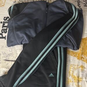 Adidas Black and Dark Gray Jacket with Light Blue Stripes